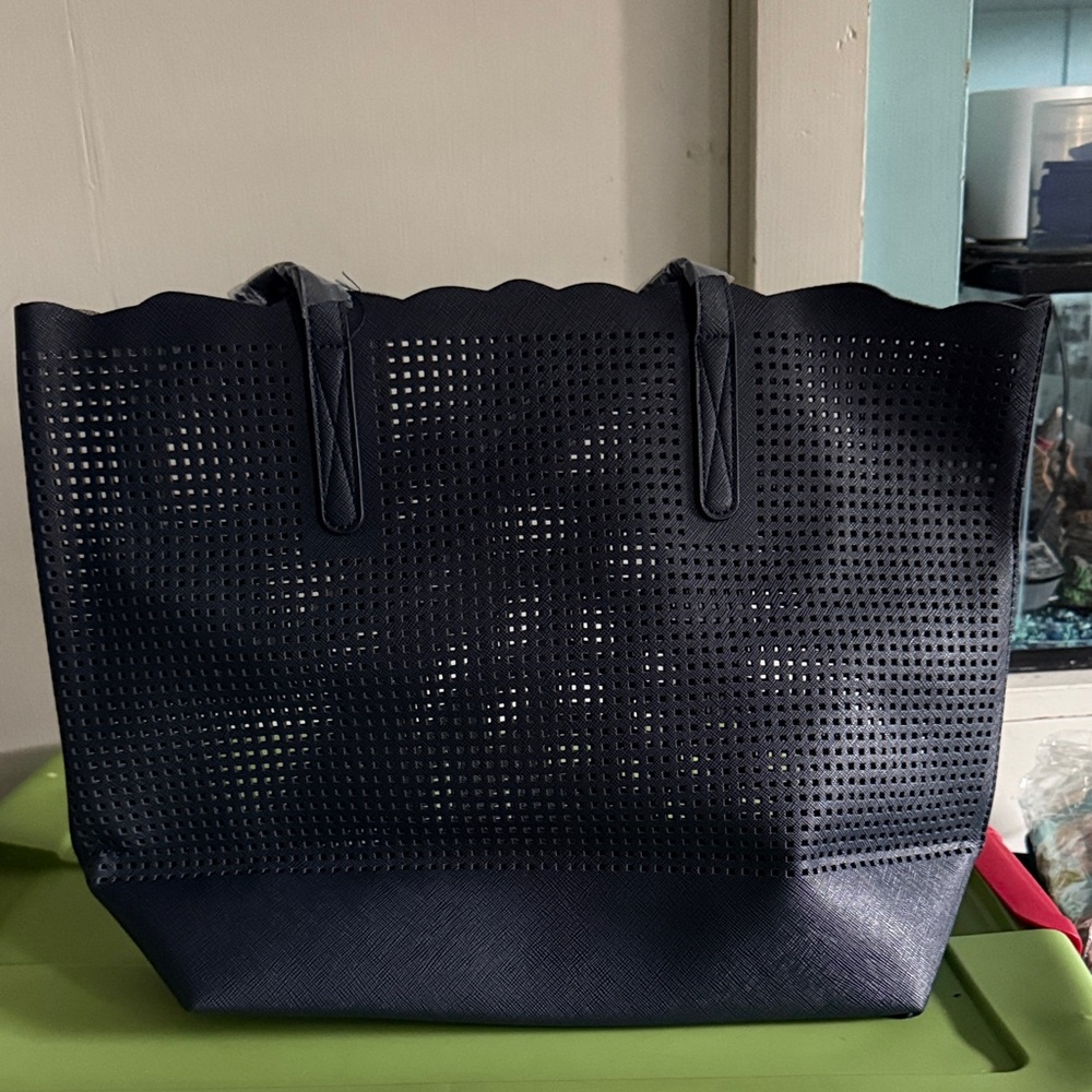 Neiman Marcus Perforated Navy Tote